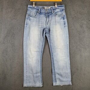 BKE Jeans Carter Mens 31R Blue Straight Leg Denim Cotton Whiskered